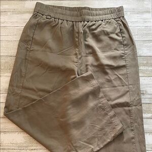 Tencel Cropped Wide Leg Green Tan Pants